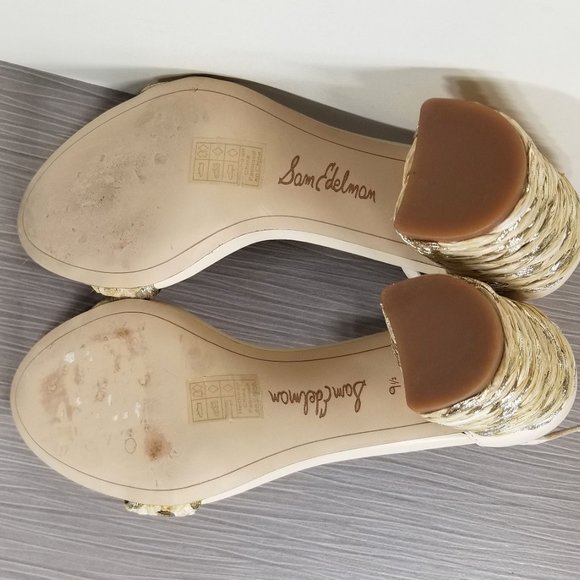 Sam Edelman Yoana Woven Trim Sandal, Ivory & Gold, Womens Size 9.5 M / 39.5 - Picture 12 of 13